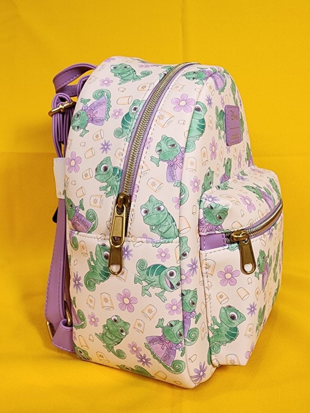 Loungefly Disney Tangled Pascal Purple Dress AOP Expressions Mini Backpack NEW - Picture 3 of 10